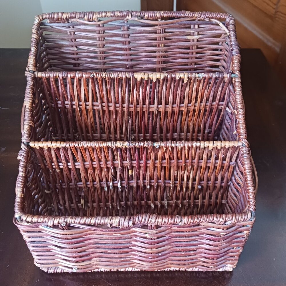 Vintage WICKER DESK Mail ORGANIZER, Wicker Office Decor, Wicker Kitchen Storage